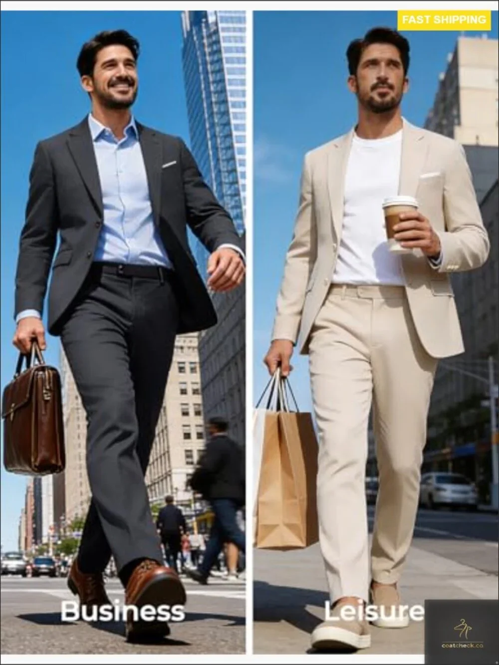 Men's Two Button Classic Fit Suit Set Business Dress Blazer & Pants